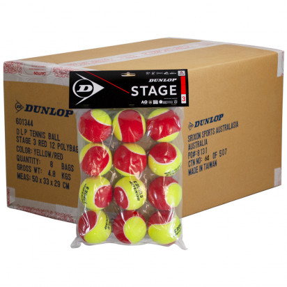 Dunlop Stage 3 Red Junior Box of Balls (8 x 12 Packs)
