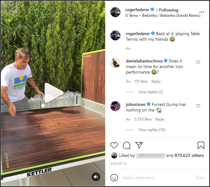 Roger Federer hitting with a Kettler Table Tennis Table
